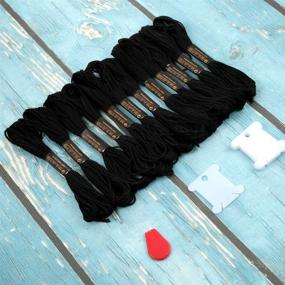 img 3 attached to 🧵 12 Pack of Black Embroidery Thread Skeins, Cotton Friendship Bracelet Floss with 6 Floss Bobbins, 2 Embroidery Needles, and 1 Needle Threader