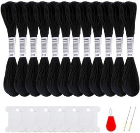 img 4 attached to 🧵 12 Pack of Black Embroidery Thread Skeins, Cotton Friendship Bracelet Floss with 6 Floss Bobbins, 2 Embroidery Needles, and 1 Needle Threader