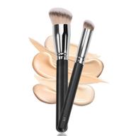 🌟 enhance your makeup routine with the kugge under eye concealer brush & foundation brush set - professional 2pcs dense synthetic angled flat top kabuki blending makeup brushes for liquid, cream, and setting powder logo