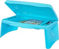 🔵 kids' aqua blue folding lap desk with storage - 17x11 durable lightweight portable laptop computer children's drawing desks for homework or reading - no assembly required logo