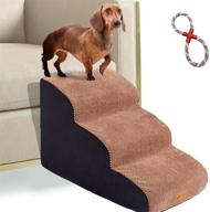 🐾 a.fati 3 tiers high-density foam dog/cat steps with non-slip surface - perfect pet stairs for sofa, soft foam dog ladder, ideal for dogs and elderly cats (includes dog string toy as gift) logo