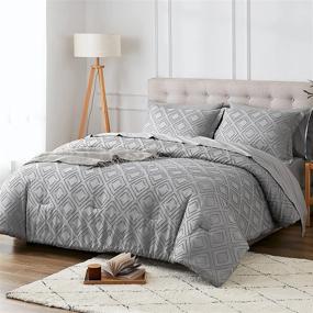 img 4 attached to 🛏️ Soft Grey EHEYCIGA Full/Queen Bed in a Bag Comforter Set, 7-Pieces, Shabby Chic Boho Bedding Sets with Embroidery, Diamond Pattern Jacquard Tufts - All Season