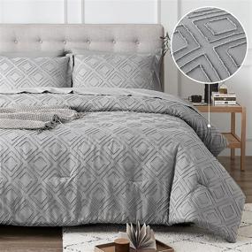 img 3 attached to 🛏️ Soft Grey EHEYCIGA Full/Queen Bed in a Bag Comforter Set, 7-Pieces, Shabby Chic Boho Bedding Sets with Embroidery, Diamond Pattern Jacquard Tufts - All Season