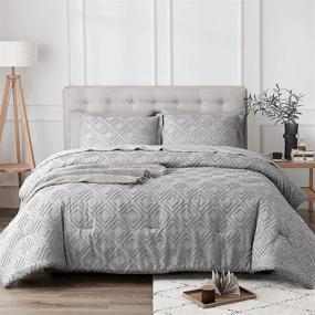 img 2 attached to 🛏️ Soft Grey EHEYCIGA Full/Queen Bed in a Bag Comforter Set, 7-Pieces, Shabby Chic Boho Bedding Sets with Embroidery, Diamond Pattern Jacquard Tufts - All Season