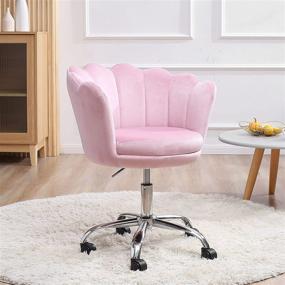 img 3 attached to 🪑 Velvet Swivel Chair for Living Room and Bedroom - Pink, 360°Swivel, Height Adjustable, Rolling Task Chair, Makeup Chair for Home Office