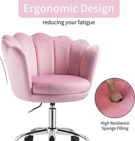 img 1 attached to 🪑 Velvet Swivel Chair for Living Room and Bedroom - Pink, 360°Swivel, Height Adjustable, Rolling Task Chair, Makeup Chair for Home Office