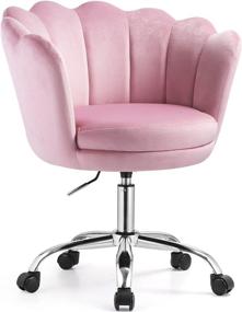 img 4 attached to 🪑 Velvet Swivel Chair for Living Room and Bedroom - Pink, 360°Swivel, Height Adjustable, Rolling Task Chair, Makeup Chair for Home Office