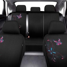 img 3 attached to 🦋 PIC AUTO Full Set Butterfly Car Seat Covers with 2 Seat Belt Pads &amp; Universal 15 Inch Steering Wheel Cover - Polyester Fabric (12Pcs)