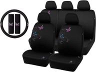 🦋 pic auto full set butterfly car seat covers with 2 seat belt pads &amp; universal 15 inch steering wheel cover - polyester fabric (12pcs) logo