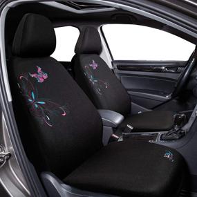 img 2 attached to 🦋 PIC AUTO Full Set Butterfly Car Seat Covers with 2 Seat Belt Pads &amp; Universal 15 Inch Steering Wheel Cover - Polyester Fabric (12Pcs)