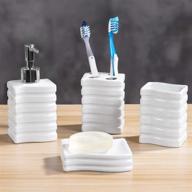 🛁 4 piece white ceramic bathroom accessory set with ribbed design - toothbrush holder, tumbler, lotion/soap dispenser, and soap dish by mygift logo