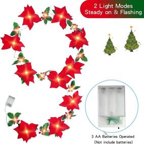 img 1 attached to TEENMAX 9.8Ft Lighted Poinsettia Christmas Garland String Lights: Red Berries, Holly Leaves, Pre-Lit Velvet Artificial Poinsettias for Indoor/Outdoor Holiday Decor