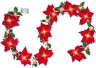 teenmax 9.8ft lighted poinsettia christmas garland string lights: red berries, holly leaves, pre-lit velvet artificial poinsettias for indoor/outdoor holiday decor logo