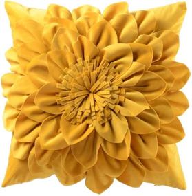 img 4 attached to 🌼 Velvet OiseauVoler 3D Flower Handmade Throw Pillow Cover - Decorative Yellow Cushion Cover with Hidden Zipper for Couch, Bed, Living Room - Home Decor 18x18 Inches