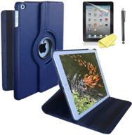 🔷 navy blue ipad case cover with rotating stand, wake up/sleep function - apple ipad 2nd 3rd 4th generation model a1395 a1396 a1397 a1416 a1430 a1403 a1458 a1460 or a1459 logo