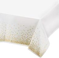 stylish and convenient: starmar white and gold plastic tablecloth for rectangle tables - 4 pack, perfect for parties and special occasions logo