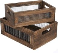 📦 pair of torched nesting countertop baskets - multi-purpose organizers for kitchen, bathroom, pantry - store fruits, veggies, bread, and general items - rustic wood and metal wire decor логотип