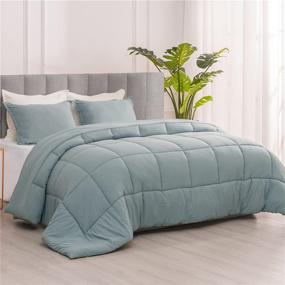 img 4 attached to 🌿 RECYCO Sage Green Comforter Set – Lightweight, Ultra Soft Quilted Bedding, Down Alternative Duvet Insert with Pillow Sham for All Seasons