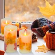 🍁 aveki flameless led maple leaf candle lights - set of 3 battery operated warm white flickering electric candles with remote timer for wedding and decor логотип