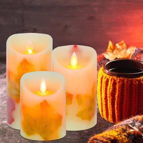 img 3 attached to 🍁 AVEKI Flameless LED Maple Leaf Candle Lights - Set of 3 Battery Operated Warm White Flickering Electric Candles with Remote Timer for Wedding and Decor