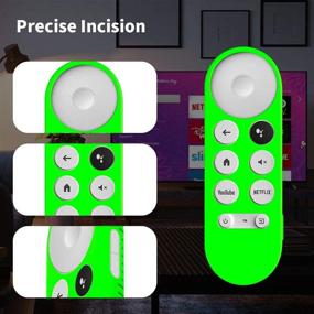 img 3 attached to 📺 [2-Pack] Silicone Cover for Chromecast Google TV 2020 Voice Remote - Protective Shockproof Anti-Lost Remote with Lanyard (Black and Glowing Green)