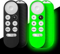 📺 [2-pack] silicone cover for chromecast google tv 2020 voice remote - protective shockproof anti-lost remote with lanyard (black and glowing green) logo