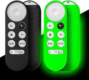 img 4 attached to 📺 [2-Pack] Silicone Cover for Chromecast Google TV 2020 Voice Remote - Protective Shockproof Anti-Lost Remote with Lanyard (Black and Glowing Green)