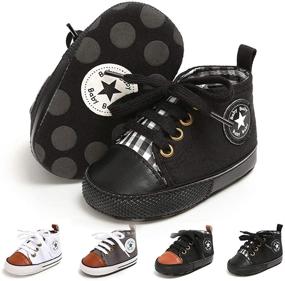 img 4 attached to 👶 Meckior Toddler Baby High Tops Ankle Sneakers - Soft PU Leather Moccasins with Anti-Slip Sole - First Walking Crib Shoes