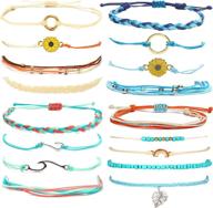 🌻 adjustable handmade long tiantian string bracelets for teen girls, waterproof strand braided rope compass bracelets, sunflower boho bracelet set - perfect women gifts logo