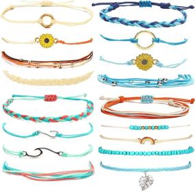 img 2 attached to 🌻 Adjustable Handmade Long Tiantian String Bracelets for Teen Girls, Waterproof Strand Braided Rope Compass Bracelets, Sunflower Boho Bracelet Set - Perfect Women Gifts