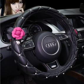 img 3 attached to 🌹 Follicomfy Car Steering Wheel Cover - Fashionable Flower Diamond Pearl Design, Ideal for Girls, Women, and Ladies - Universal Size in Eye-Catching Rose Red