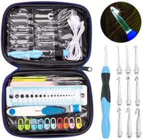 img 4 attached to Enhance Your Crochet Experience with Ergonomic Rechargeable Lighted Hooks - Complete Set with Case and Interchangeable Heads (Blue)