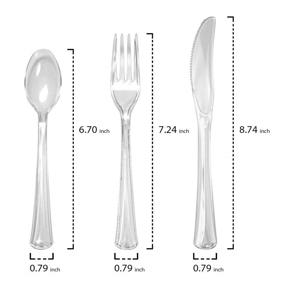 img 2 attached to Premium Quality Party Essentials: Deluxe Plastic Full Size 🍽️ Extra Heavy Duty Combo Cutlery Set - Clear, 192 Pieces