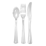 premium quality party essentials: deluxe plastic full size 🍽️ extra heavy duty combo cutlery set - clear, 192 pieces logo