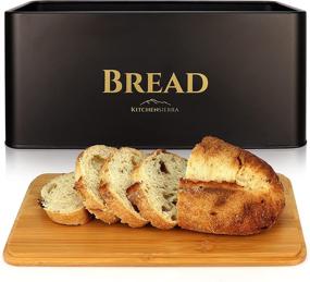 img 4 attached to Modern Farmhouse Bread Box - Black Metal Container with Bamboo Lid and Chopping Board - Large Bread Holder for Kitchen Countertop - Organize and Preserve Freshness of Bread