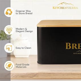 img 1 attached to Modern Farmhouse Bread Box - Black Metal Container with Bamboo Lid and Chopping Board - Large Bread Holder for Kitchen Countertop - Organize and Preserve Freshness of Bread