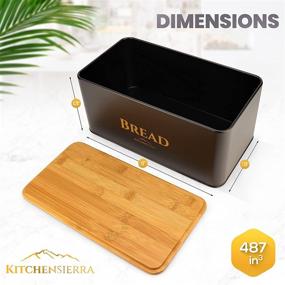 img 3 attached to Modern Farmhouse Bread Box - Black Metal Container with Bamboo Lid and Chopping Board - Large Bread Holder for Kitchen Countertop - Organize and Preserve Freshness of Bread