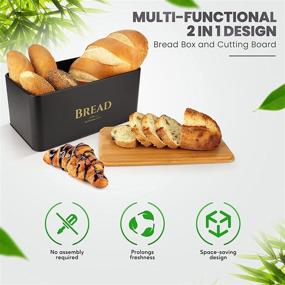 img 2 attached to Modern Farmhouse Bread Box - Black Metal Container with Bamboo Lid and Chopping Board - Large Bread Holder for Kitchen Countertop - Organize and Preserve Freshness of Bread