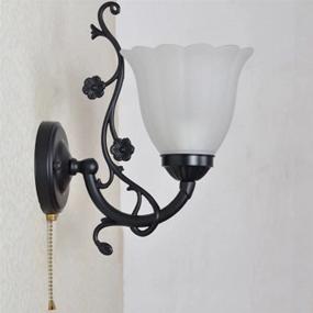 img 1 attached to 💡 LED E27 Wall Lamp with Pull Chain Switch for Living Room, Staircase, Balcony - Simple Glass Lampshade, Ideal for Bedroom Bedside Sconces