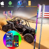 taolook 2pcs 3ft 5050 led whip lights with flag, 300 colors & 366 modes - lighted whips antenna for utv atv - rf remote & mobile bluetooth control - off road truck dune vehicle - atv utv rzr can-am logo