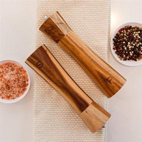 img 2 attached to 🧂 Premium Wooden Salt and Pepper Grinder Set with Tray - 8 Inch Refillable Acacia Wood Mills for Manual Seasoning - Adjustable Grinders & Elegant Wood Shakers Included