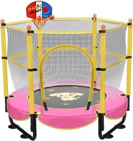 img 4 attached to 5ft Mini Toddler Trampoline with Enclosure and Basketball Hoop for Indoor and Outdoor Fun - Perfect Birthday Gift for Kids Ages 2-5