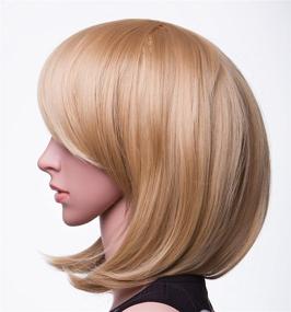 img 3 attached to SWACC 11” Women's Short Straight Synthetic Bob Wig in Beige Blonde-08 - Ideal for Cosplay, Anime Costumes, Parties - Includes Wig Cap