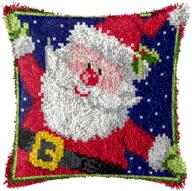 🎅 santa pattern latch hook pillow kit - diy throw pillow cover for kids & adults - crochet needlework - printed canvas - christmas decor - 17'' x 17'' logo