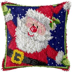 img 4 attached to 🎅 Santa Pattern Latch Hook Pillow Kit - DIY Throw Pillow Cover for Kids & Adults - Crochet Needlework - Printed Canvas - Christmas Decor - 17'' x 17''