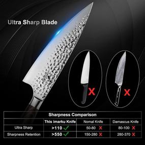 img 3 attached to 🔪 Imarku 8 inch Chef Knife - Premium Sharp Kitchen Knife with HC German Stainless Steel Blade - Ideal for Home Kitchen and Restaurant Cooking - Hand-Hammered, Ergonomic Handle - Comes in Gift Box