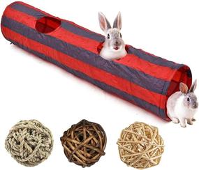 img 4 attached to 🐇 Tfwadmx Bunny Tunnel: Rabbit Tunnels and Tubes, Collapsible Hideaway Small Animal Activity Toys with 3 Grass Balls for Chinchillas, Ferrets, Guinea Pigs, Gerbils, Hamsters, Rats - Size: 51 x 10 inches