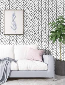 img 2 attached to 🏠 HaokHome 96020-1 Modern Stripe Peel and Stick Wallpaper: Herringbone Black White Vinyl Self Adhesive Decorative 17.7in x 9.8ft - Stylish and Convenient Home Décor Solution