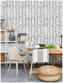 img 1 attached to 🏠 HaokHome 96020-1 Modern Stripe Peel and Stick Wallpaper: Herringbone Black White Vinyl Self Adhesive Decorative 17.7in x 9.8ft - Stylish and Convenient Home Décor Solution