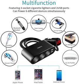 img 2 attached to 🚗 YANTU 3 Socket Car Charger: 120W 3.1A Dual USB with Voltage Display - 12V DC Outlet Power Adapter for Mobile Devices